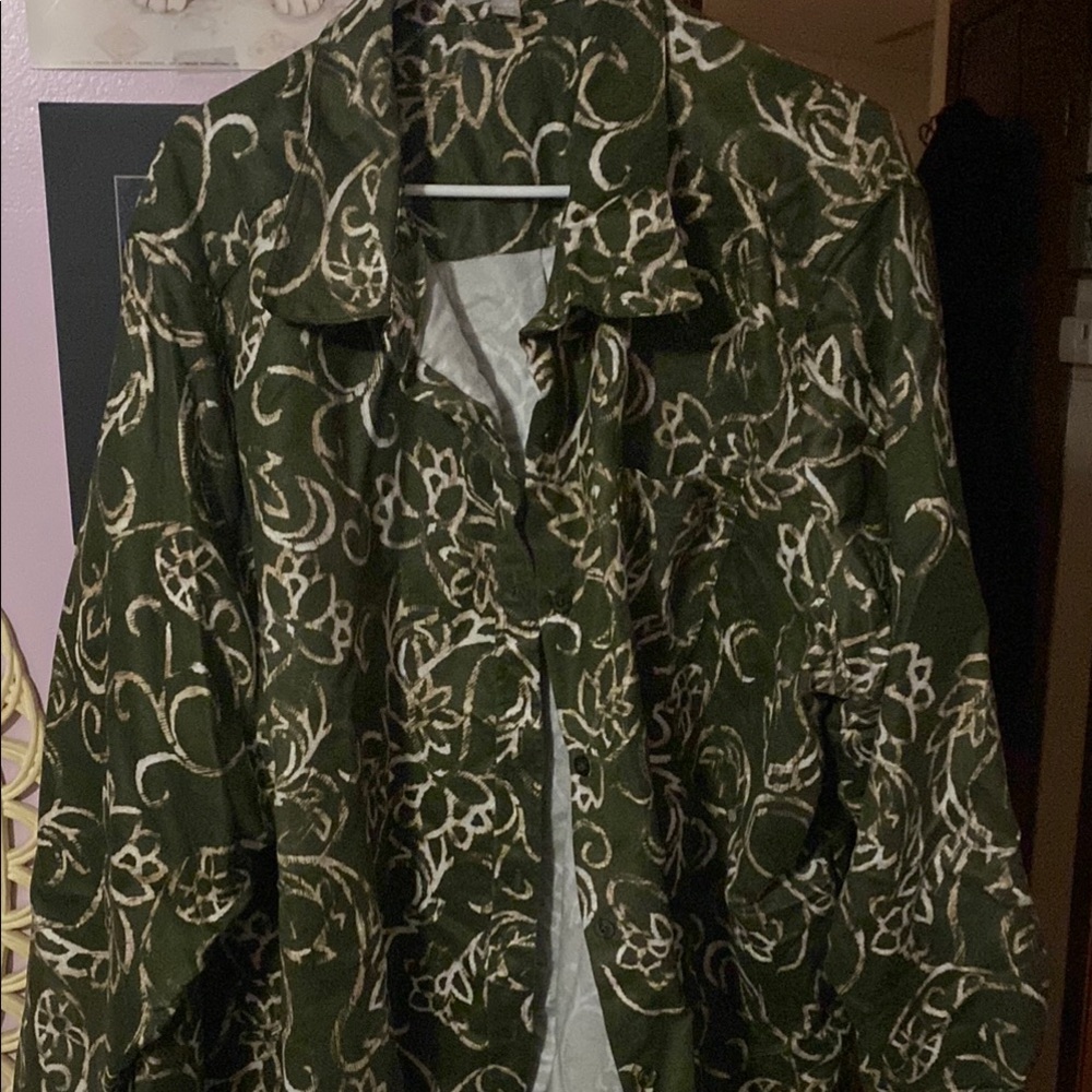 Woman Within Green and Cream Shacket